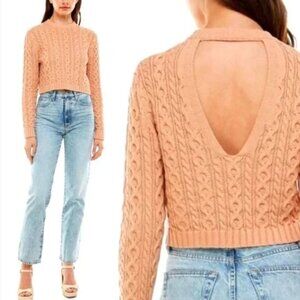 NWT WAYF Cropped Cable Knit Back Cutout Sweater, Sz - XL